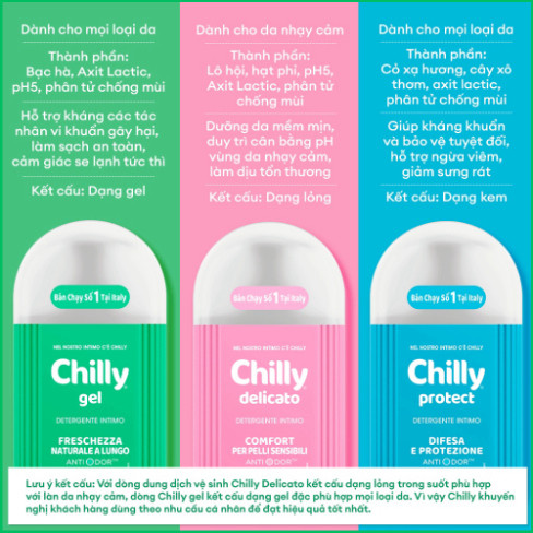 Dung dịch vệ sinh phụ nữ Chilly làm sạch diu nhẹ, chiết xuất bạc hà ngừa vi khuẩn, ngăn mùi hiệu quả 200ml
