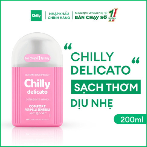 [Che Tên] Dung dịch vệ sinh phụ nữ Chilly Delicato chiết xuất lô hội dưỡng mềm mại, sạch dịu