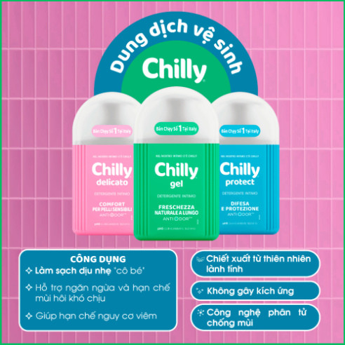 [Che Tên] Dung dịch vệ sinh phụ nữ Chilly Delicato chiết xuất lô hội dưỡng mềm mại, sạch dịu