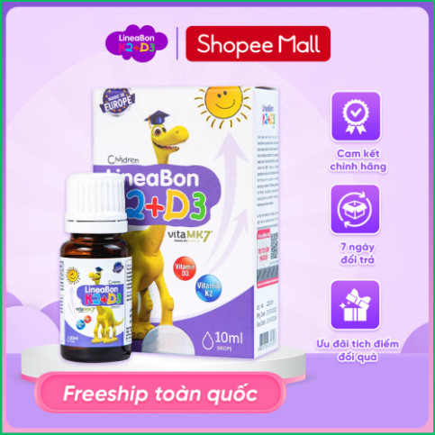 LineaBon vitamin D3 K2 10ml dạng giọt- Hỗ trợ hấp thu canxi vào xương răng cho trẻ