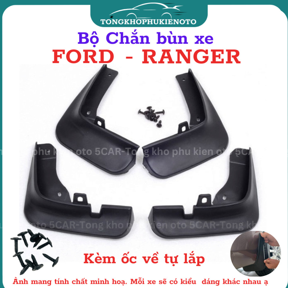 Bộ 4 Chắn Bùn Cho Xe Ford Ranger 2014 - Hiện nay chất liệu nhựa dẻo đàn hồi, Kèm ốc vít- Tự lắp đặt dễ dàng