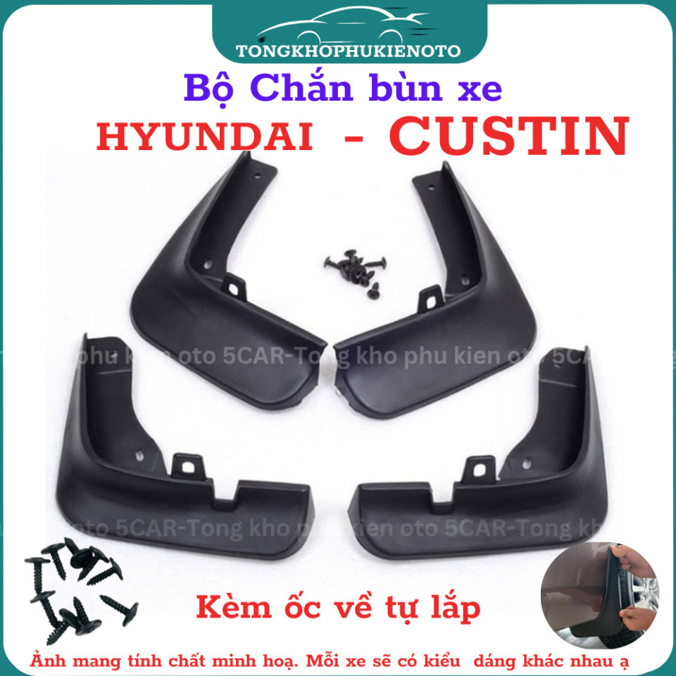Bộ 4 Chắn Bùn Cho Xe Hyundai Custin  đời 2023 - Hiện nay chất liệu nhựa dẻo đàn hồi, Kèm ốc vít- Tự lắp đặt dễ dàng