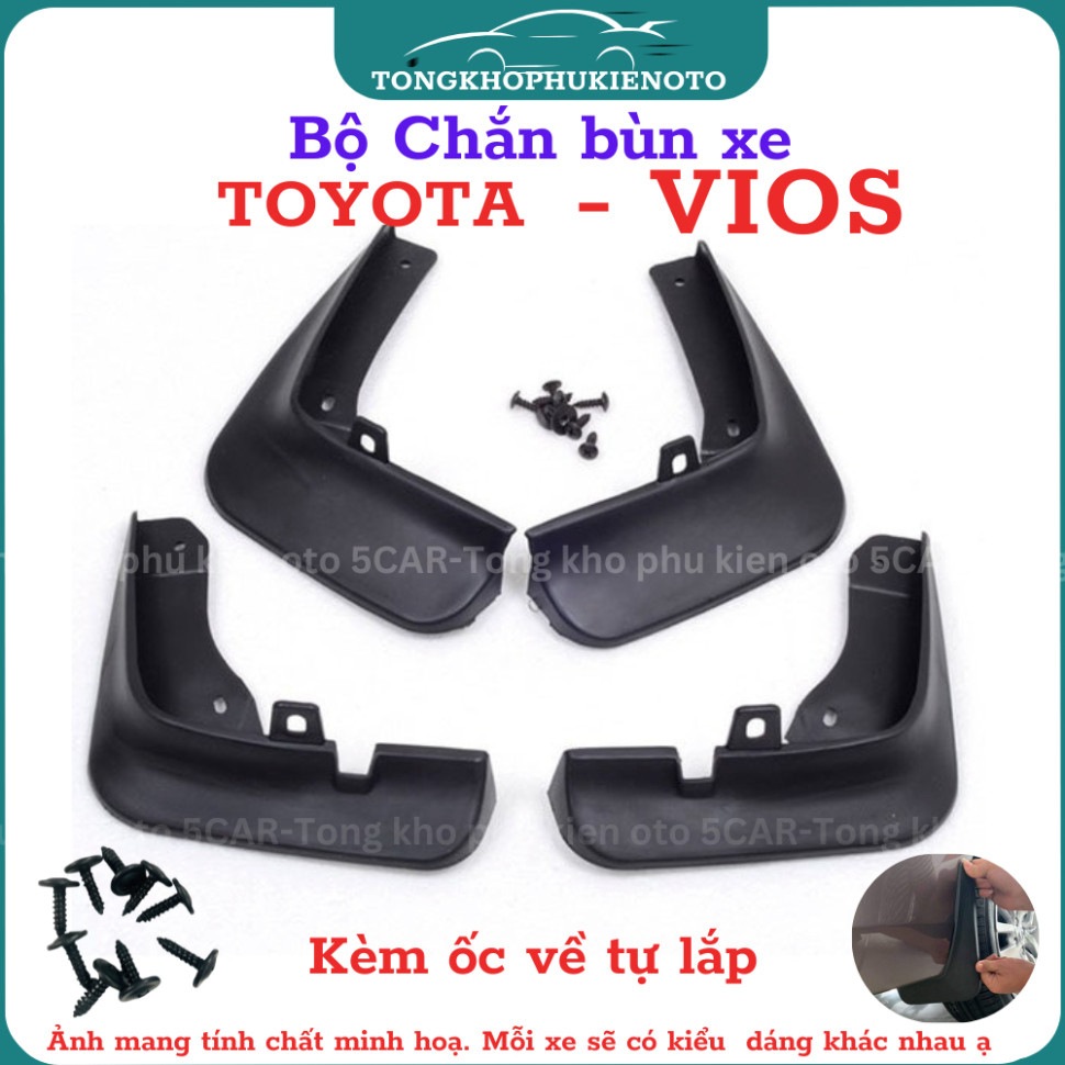 Bộ 4 Chắn Bùn Cho Xe Toyota Vios đời 2003 đến 2025 chất liệu nhựa dẻo đàn hồi, Kèm ốc vít- Tự lắp đặt dễ dàng