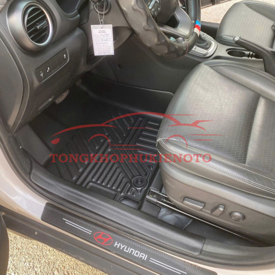 Thảm lót sàn NHỰA đúc TPE 5D xe Hyundai Kona 2018- 2025, Mẫu Tràn viền bậc cửa - MẪU BẬC DÀI