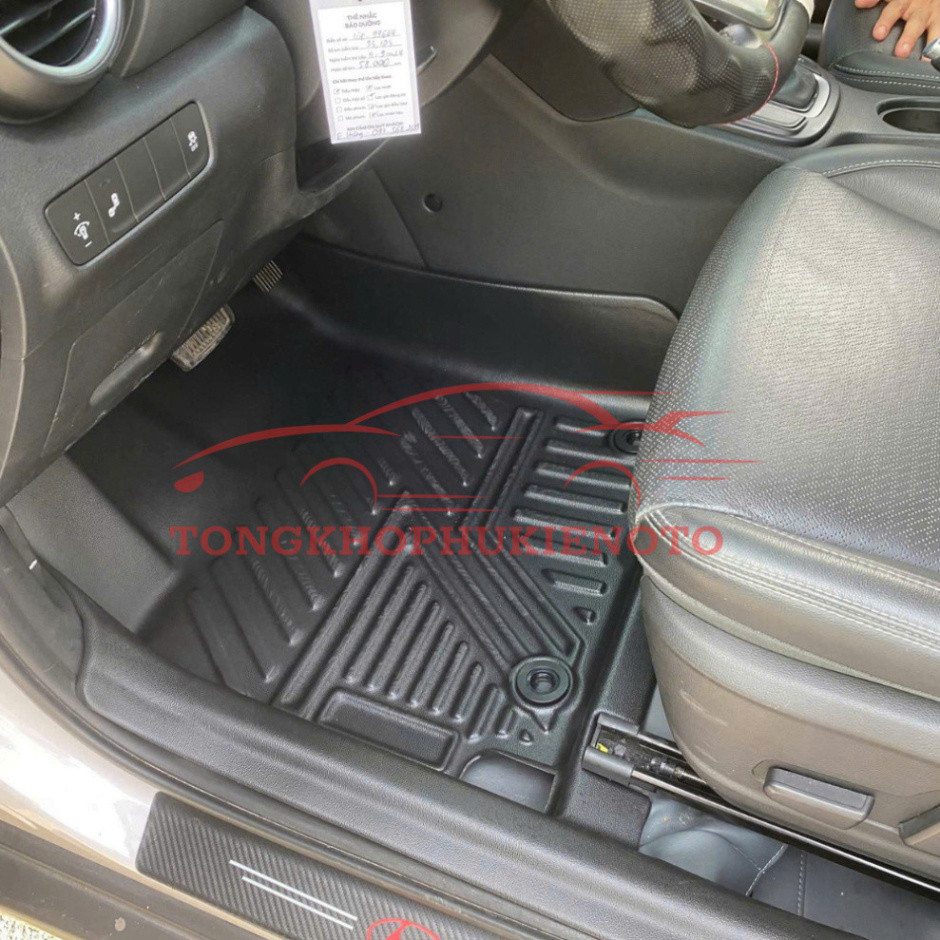 Thảm lót sàn NHỰA đúc TPE 5D xe Hyundai Kona 2018- 2025, Mẫu Tràn viền bậc cửa - MẪU BẬC DÀI
