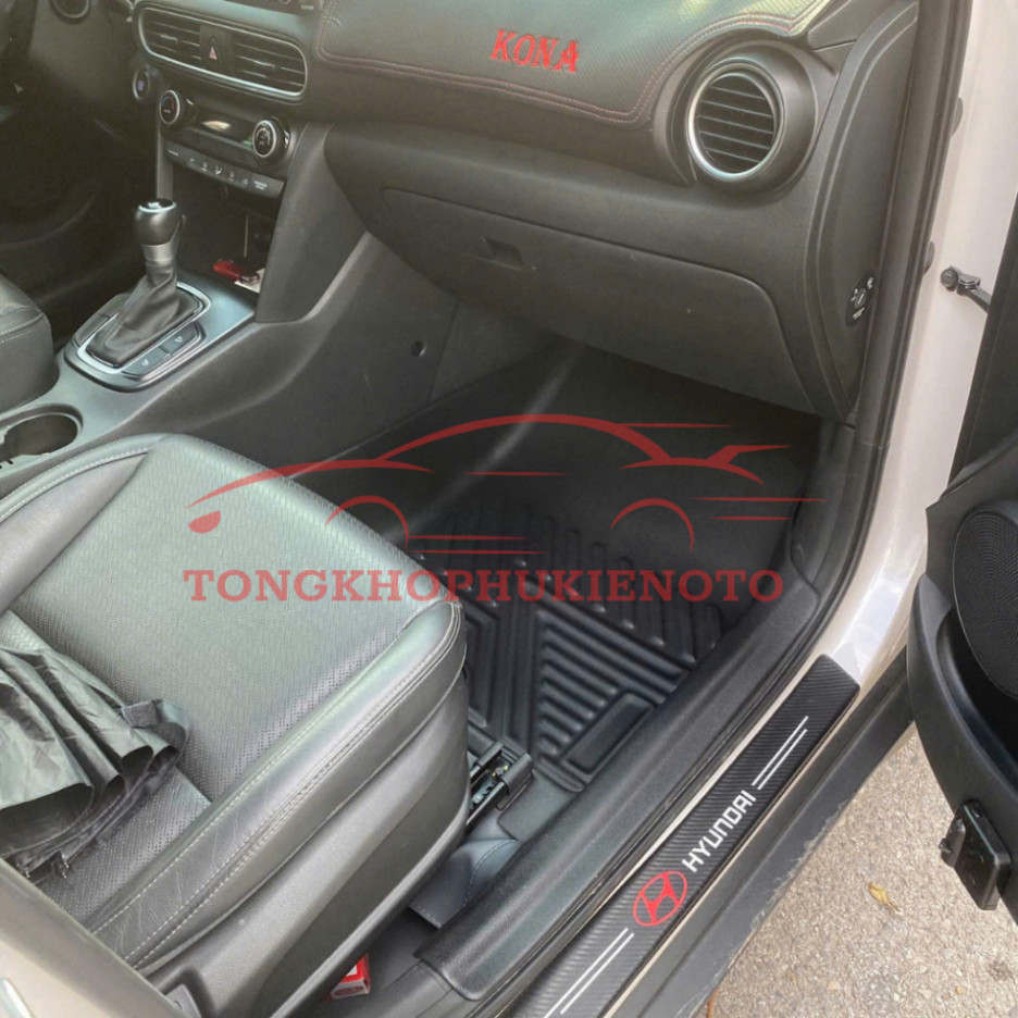 Thảm lót sàn NHỰA đúc TPE 5D xe Hyundai Kona 2018- 2025, Mẫu Tràn viền bậc cửa - MẪU BẬC DÀI