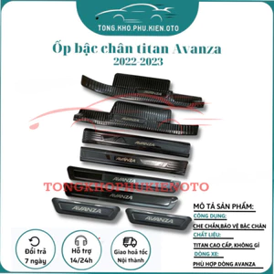 Ốp bậc cửa, nẹp bước chân trong ngoài xe Avanza 2022 2023 2024 chất liệu Titan cao cấp MẪU CHỮ TRÁNG GƯƠNG cao cấp