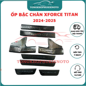 Ốp bậc cửa, nẹp bước chân trong, ngoài titan xe Xforce đời 2023 2024 2025 mẫu titan cao cấp