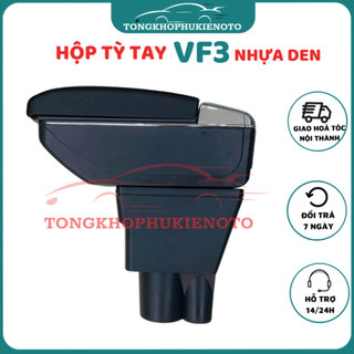 Hộp tỳ tay theo xe Vinfast VF3 Màu đen cao cấp, có 2 ngăn và 7 cổng sạc tiện lợi