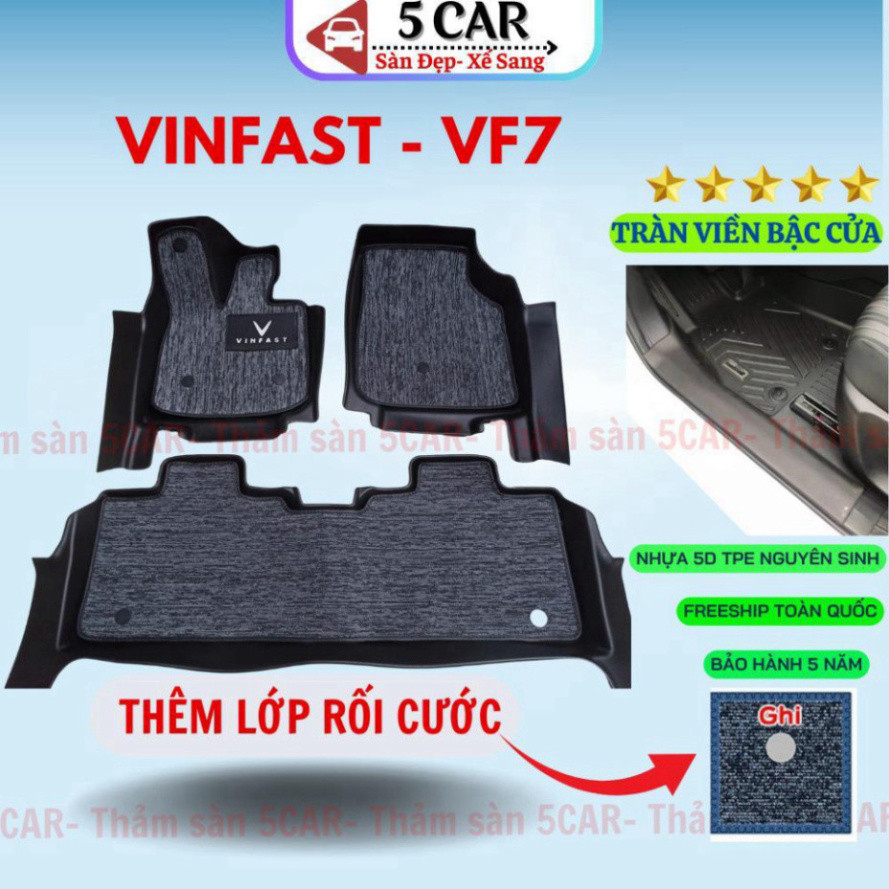 Thảm Khuôn Đúc Tràn Viền Sàn NHỰA 5D-5CAR Xe Vinfast VF7 chuẩn form , Chất liệu nhựa TPE