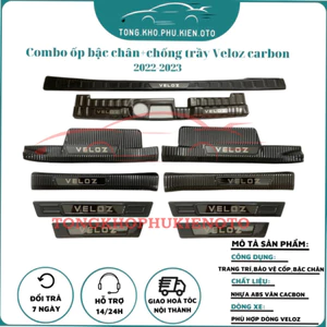 Ốp Bậc Cửa, Nẹp Bước Chân, Chống trầy cốp CARBON xe Toyota VELOZ 2022 - 2025 vân cacbon CHỮ TRÁNG GƯƠNG cao cấp