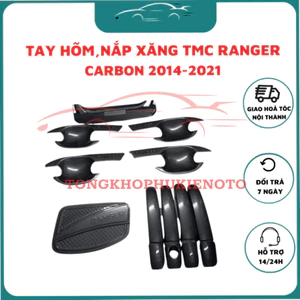 COMBO Bộ ốp tay hõm , tay mở cốp,nắp xăng dành cho xe Ford Ranger 2014 - 2021 Chất liệu cacbon