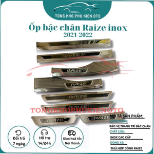 Ốp Bậc Cửa, Nẹp Bước Chân xe Toyota Raize 2021-2022-2023-2024, Chữ TRÁNG GƯƠNG- Hàng INOX CAO CẤP