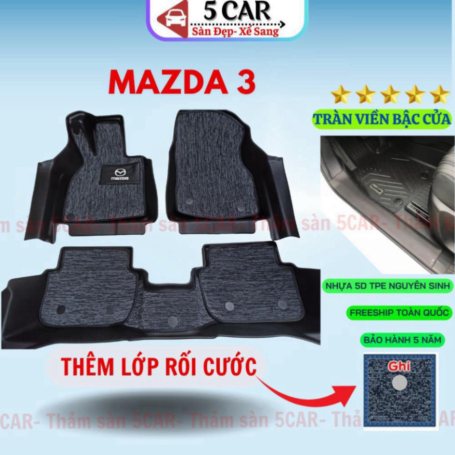 Thảm Khuôn Đúc Tràn Viền Sàn NHỰA 5D-5CAR Xe Mazda 3 đời 2016-2024 chuẩn form ,Chất liệu nhựa TPE