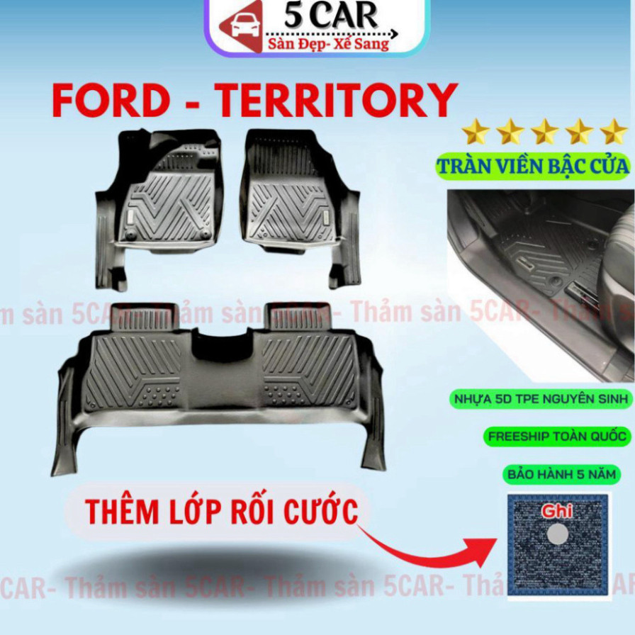 Thảm Khuôn Đúc Tràn Viền Xe Ford Territory 2022- 2025 Sàn NHỰA 5D-5CAR chuẩn form, nhựa TPE, dễ dàn