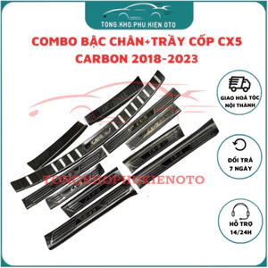 Tổng hợp phụ kiện Ốp bậc cửa/Nẹp bước chân , Chống trầy cốp Carbon Mazda CX5 2018 - 2025 vân cacbon cao cấp