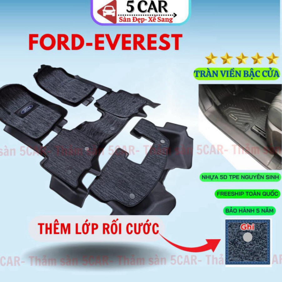 Thảm Khuôn Đúc Tràn Viền Sàn NHỰA 5D-5CAR Xe Ford Everest 2017- 2025 chuẩn form   nhựa TPE 1 bộ 3 tấm, dễ dàng