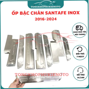 ỐP BẬC CỬA, NẸP BƯỚC CHÂN TRONG, NGOÀI XE SANTAFE 2016-2018, 2019, 2020, 2021,2022,2023,2024 INOX