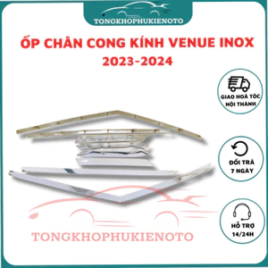 Nẹp viền chân kính, cong kính xe Hyundai Venue 2023- 2025 chất liệu Inox 304 sáng bóng Trang trí,bảo vệ viền kính xe