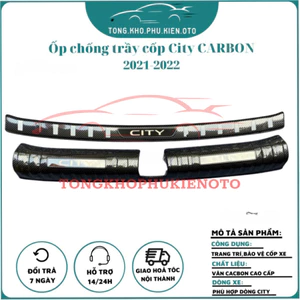 Ốp chống trầy cốp trong, ngoài cacbon xe Honda City 2021-2025 vân carbon cao cấp