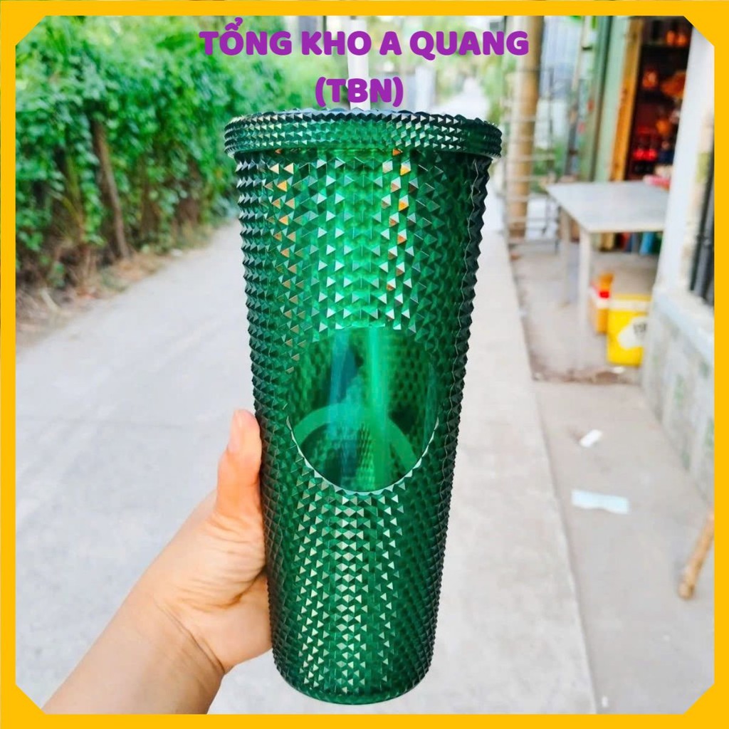 LY KIM CƯƠNG DÀY 2 LỚP DẠNG TRỤ - Ly Giữ Nhiệt Vân Kim Cương Sang Chảnh,Ly Nhựa Trụ Kim Cương Lấp Lánh Kèm Ống Hút Nhựa