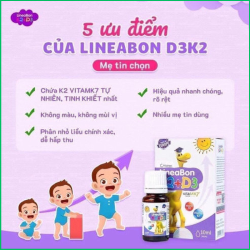 Vitamin LINEABON D3K2 MK7 bổ sung D3k2  giúp bé ngủ ngon, tăng đề kháng giảm còi xương ở bé giúp bé ngủ ngon sâu  giấc