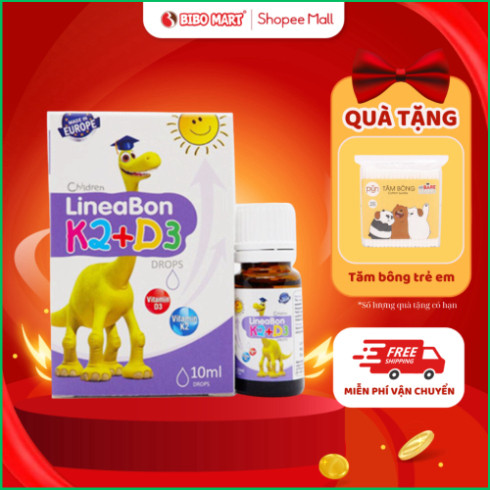 LineaBon Vitamin D3 K2 10ml Vitamin Hấp Thụ Canxi Giúp Bé Ngủ Ngon Tăng Chiều Cao Hàng Chính Hãng - Bibomart