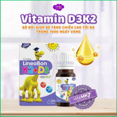 LineaBon Vitamin D3 K2 10ml Vitamin Hấp Thụ Canxi Giúp Bé Ngủ Ngon Tăng Chiều Cao Hàng Chính Hãng - Bibomart