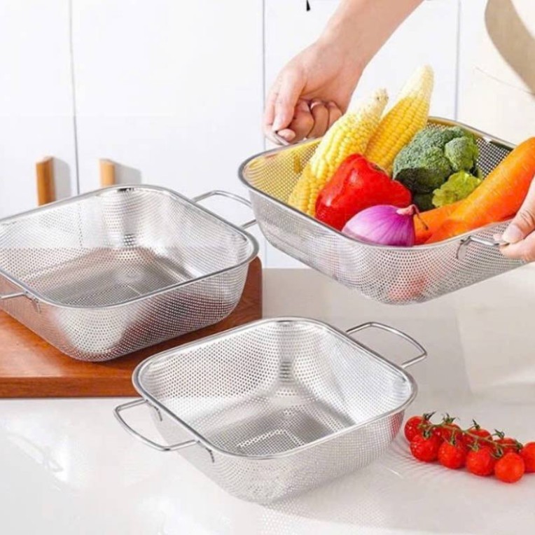 Rổ Inox Vuông 2 quai có đế róc nước size từ 22-28cm | Shopee Việt Nam