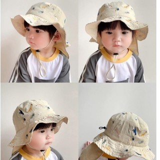 Mũ tai bèo cho bé che gáy chống tia UV cotton mềm, dây cột cố định, nhiều họa tiết dễ thương