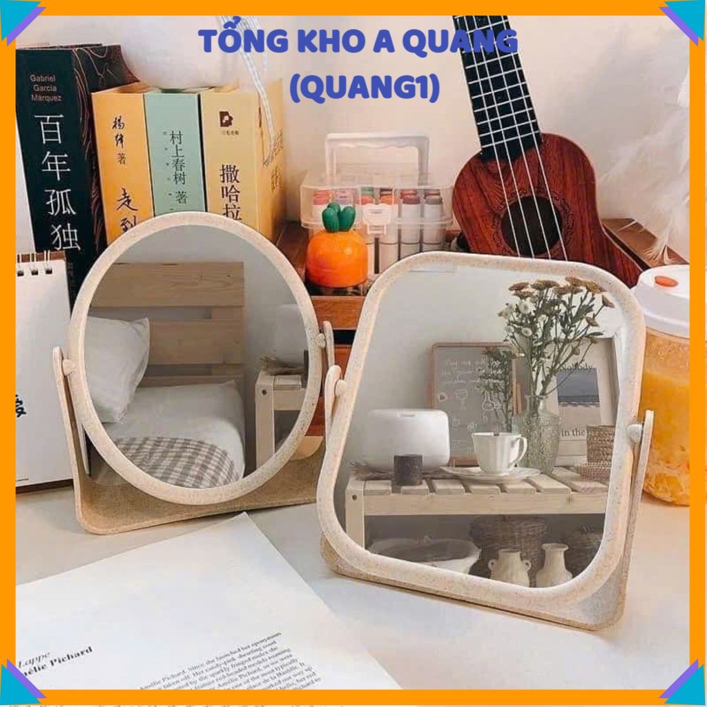 Gương trang điểm để bàn xoay 360 độ, hai mặt gương soi rõ nét, thiết kế khung lúa mạch mộc mạc giúp decor phòng thêm ấm
