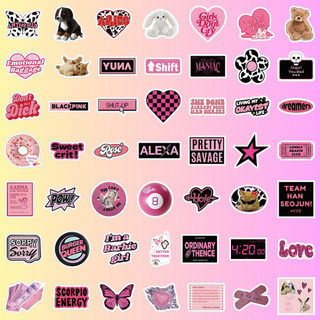 45 - Set 50 Sticker Màu Hồng Chút Đen