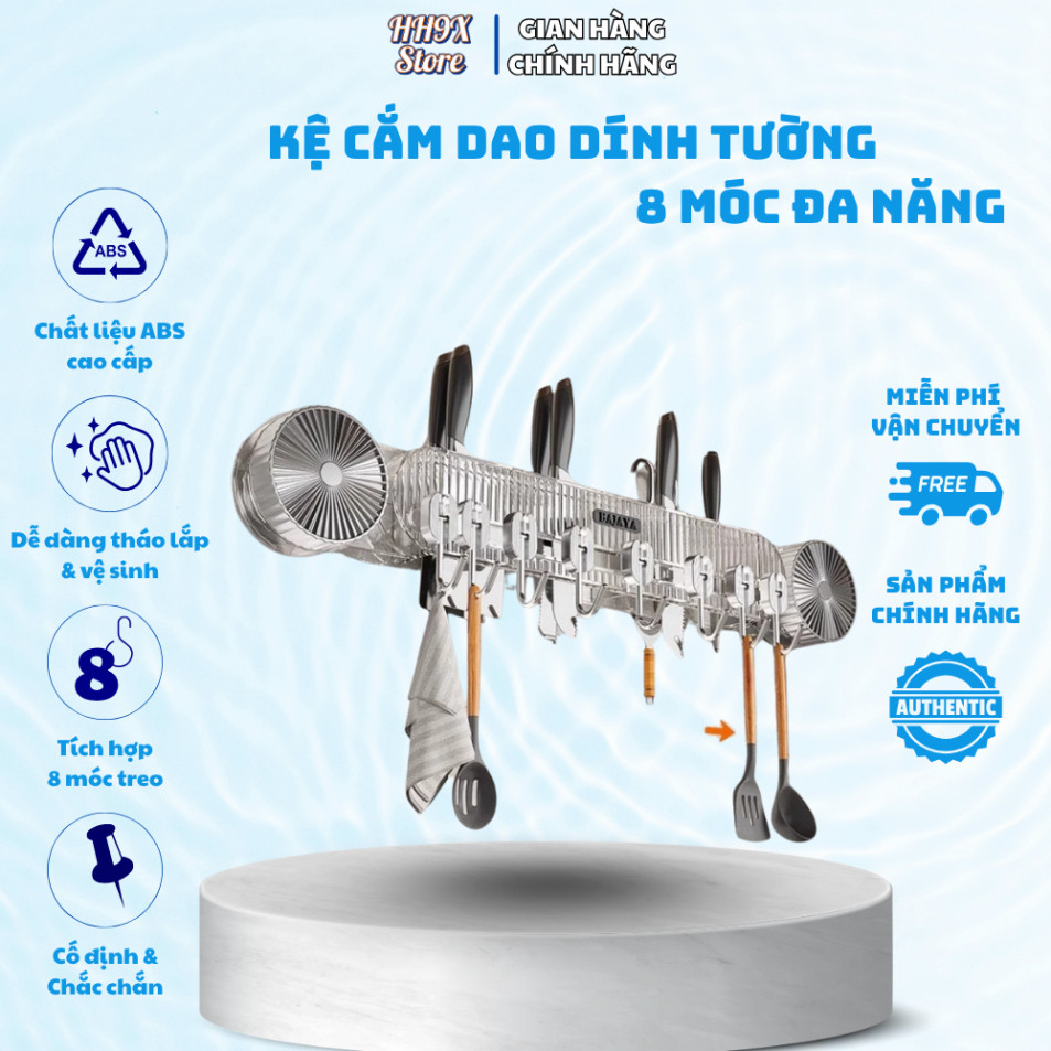 Giá Treo Dao Kéo Đa Năng Dính Tường Hít Chân Không Kèm 8 Móc Treo Tiện Dụng Cho Nhà Bếp (ms 02)