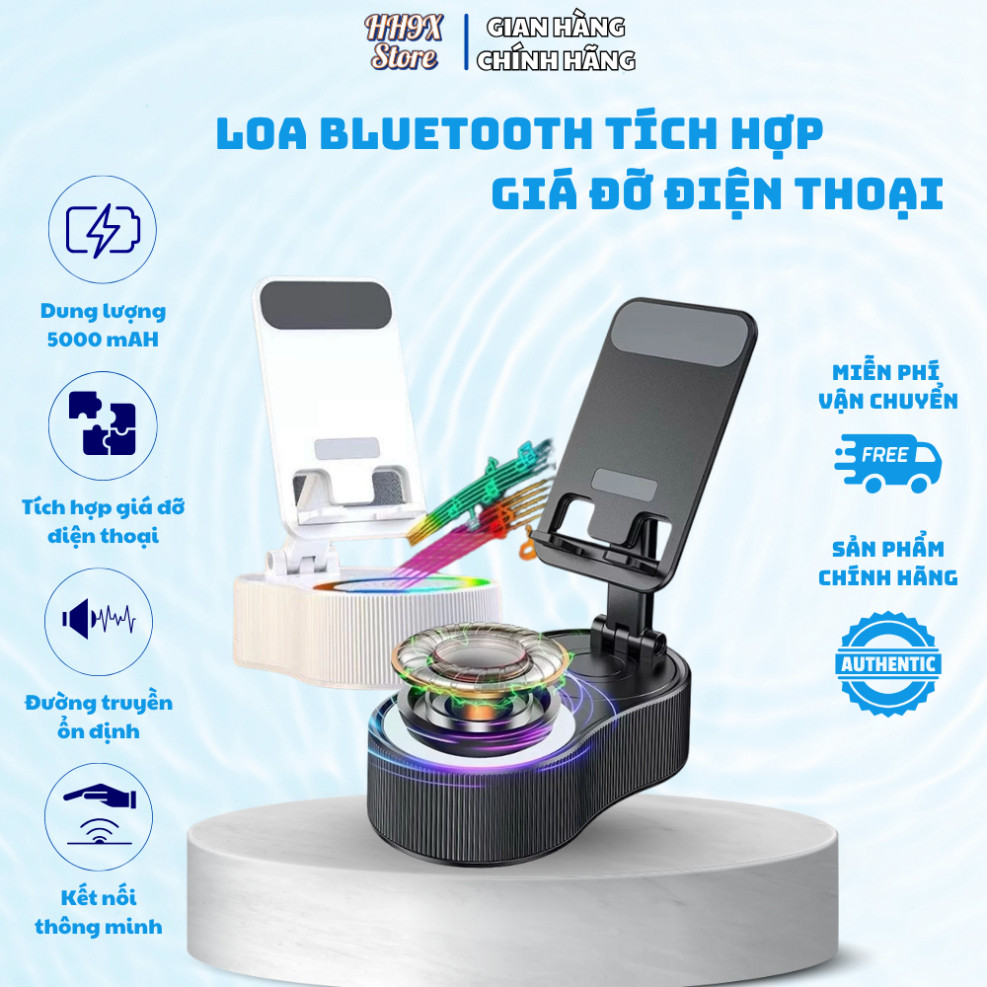 Loa Bluetooth Có Giá Đỡ Điện Thoại - Phiên Bản Nâng Cấp Với Đèn LED Thay Đổi Màu Sắc, Pin 5000mAh ntt95