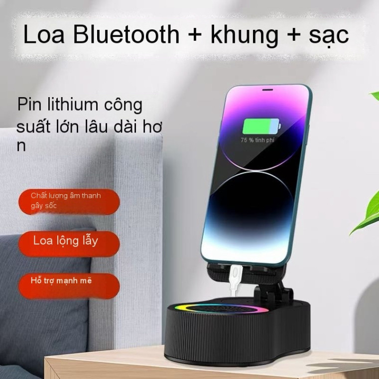 Loa Bluetooth Có Giá Đỡ Điện Thoại - Phiên Bản Nâng Cấp Với Đèn LED Thay Đổi Màu Sắc, Pin 5000mAh ntt95