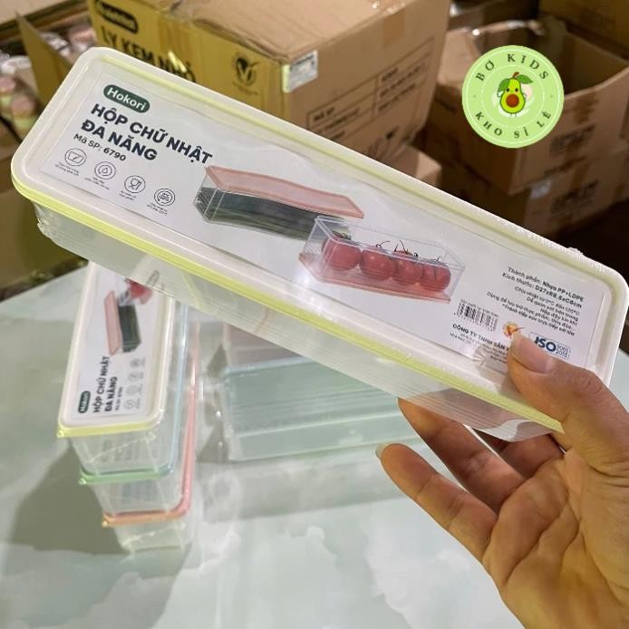 COMBO 3 Hộp Chữ Nhật Bảo Quản Thực Phẩm Đa Năng Hokori 6790 dáng dài có nắp đậy nhựa dẻo bền để tủ lạnh AMIZIN