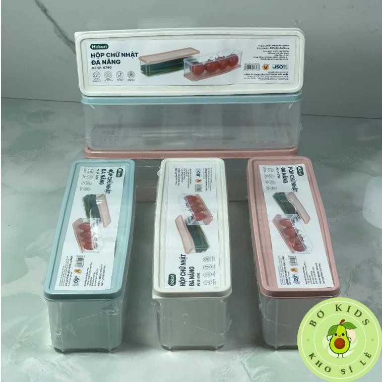 COMBO 3 Hộp Chữ Nhật Bảo Quản Thực Phẩm Đa Năng Hokori 6790 dáng dài có nắp đậy nhựa dẻo bền để tủ lạnh AMIZIN