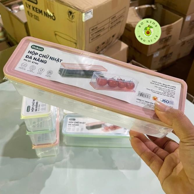 COMBO 3 Hộp Chữ Nhật Bảo Quản Thực Phẩm Đa Năng Hokori 6790 dáng dài có nắp đậy nhựa dẻo bền để tủ lạnh AMIZIN