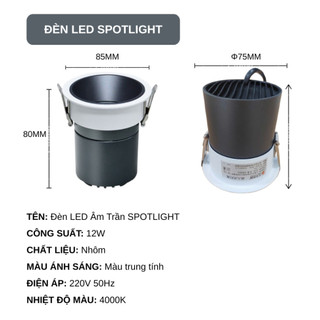 Đèn Led Âm Trần Chống Chói Spotlight 7W - 12W Trang Trí Phòng Khách Phòng Ngủ Hành Lang Lối Đi