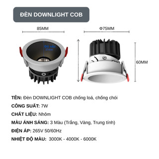 Đèn Led Âm Trần Chống Chói Spotlight 7W - 12W Trang Trí Phòng Khách Phòng Ngủ Hành Lang Lối Đi