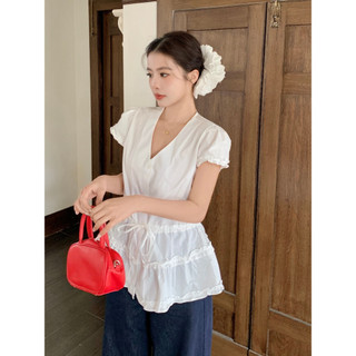 Áo babydoll dáng dài layer Forgirl áo babydoll kiểu sơ mi cổ V tay phồng rút eo dáng xoè T194