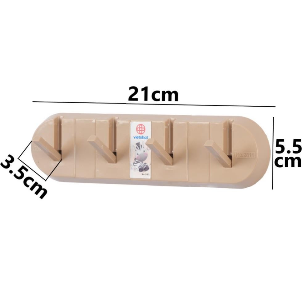 Thanh dán tường 4 móc gập gọn nhựa VIỆT NHẬT - Treo đồ, quần áo, chịu lực, siêu dính - 2811 AMIZIN