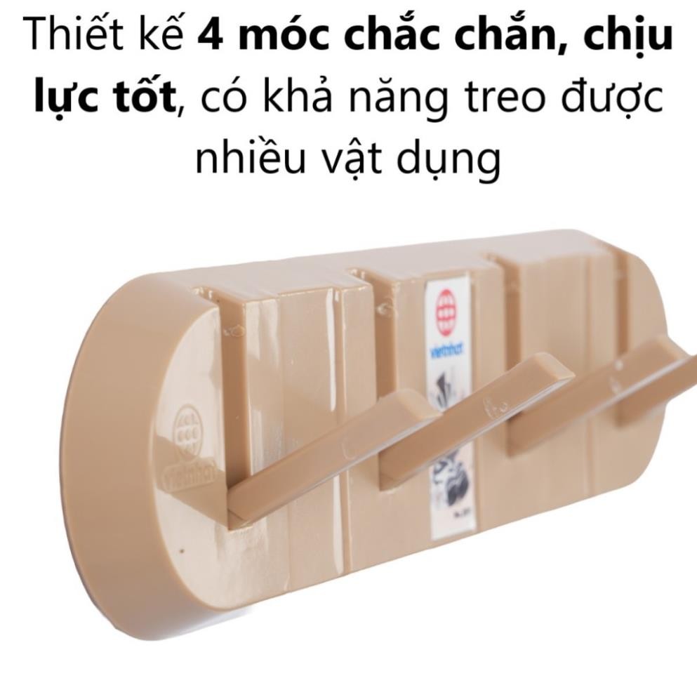 Thanh dán tường 4 móc gập gọn nhựa VIỆT NHẬT - Treo đồ, quần áo, chịu lực, siêu dính - 2811 AMIZIN