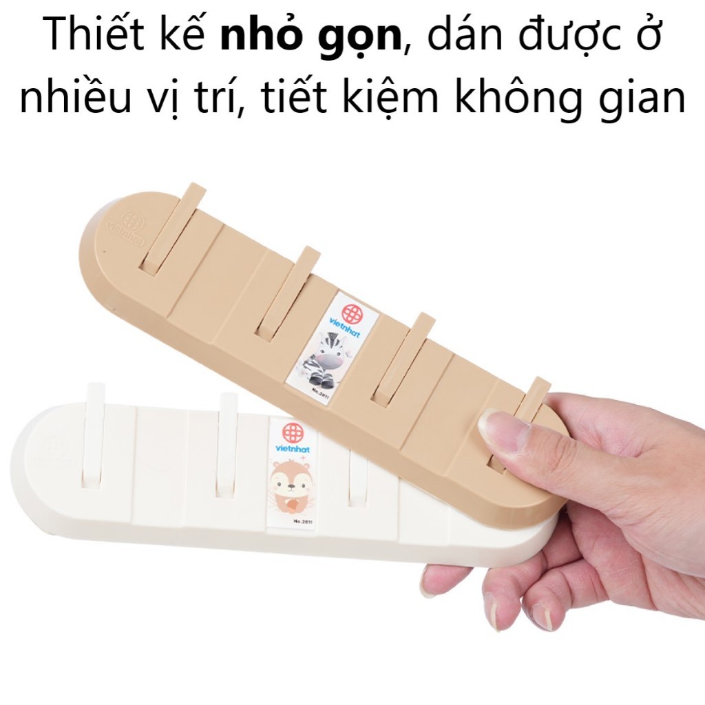 Thanh dán tường 4 móc gập gọn nhựa VIỆT NHẬT - Treo đồ, quần áo, chịu lực, siêu dính - 2811 AMIZIN
