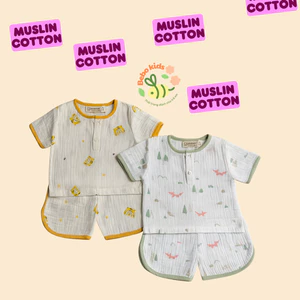B87-Bộ quần áo cộc tay xô muslin cho bé trai ,bé gái chất liệu xô muslin cao cấp ,họa tiết dễ thương có size từ 0m-20k