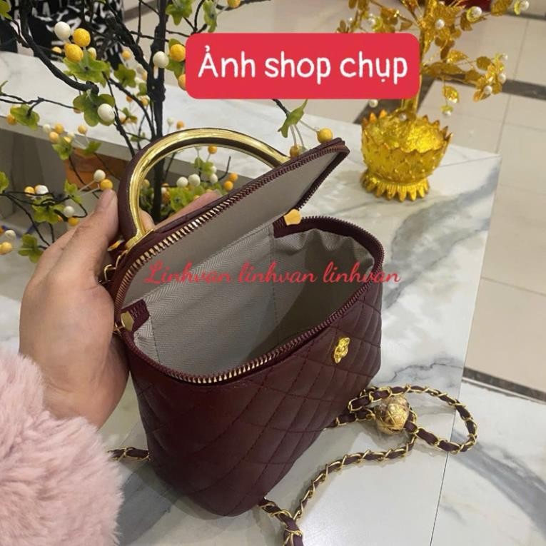 XẢ KHO Túi cốp vuông túi cốp nữ da nhám trang trí hoa trà hàng Quảng size 18cm đeo chéo đeo vai