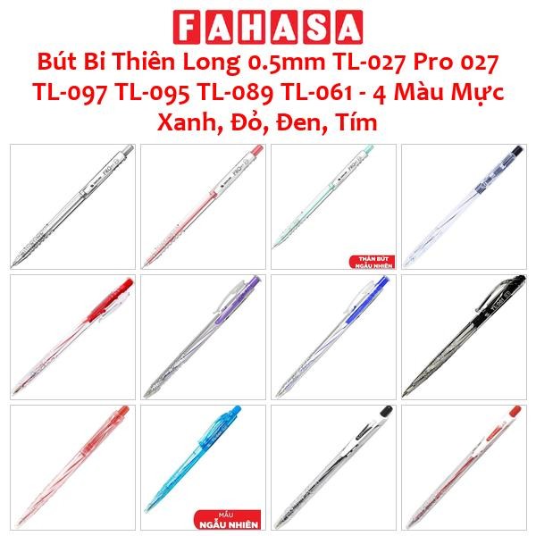 Bút Bi Thiên Long 0.5mm TL-027 Pro 027 TL-097 TL-095 TL-089 TL-061 - 4 Màu Mực Xanh, Đỏ, Đen, Tím