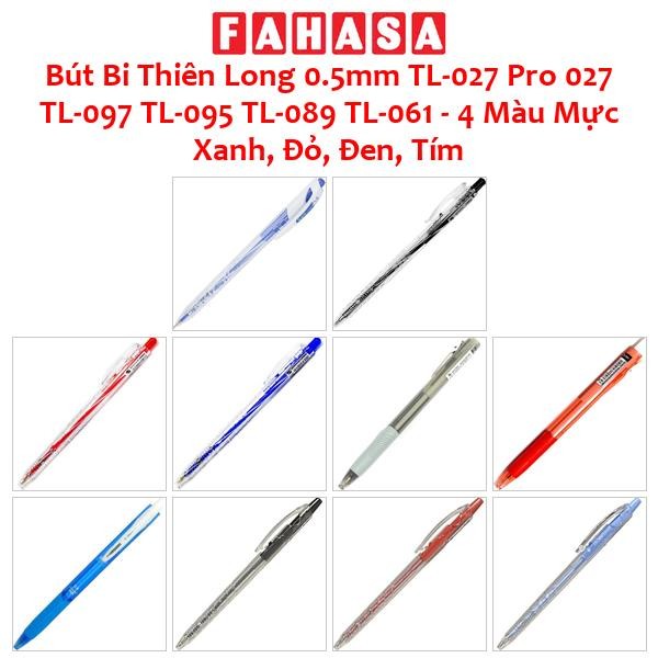Bút Bi Thiên Long 0.5mm TL-027 Pro 027 TL-097 TL-095 TL-089 TL-061 - 4 Màu Mực Xanh, Đỏ, Đen, Tím