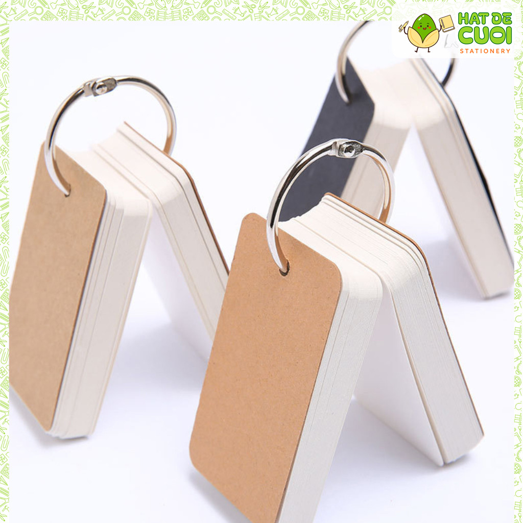 Tập 50 tờ Flashcard thẻ nhớ bìa trơn nâu/ đen NO54 Tập thẻ ghi chú, học từ mới trơn basic