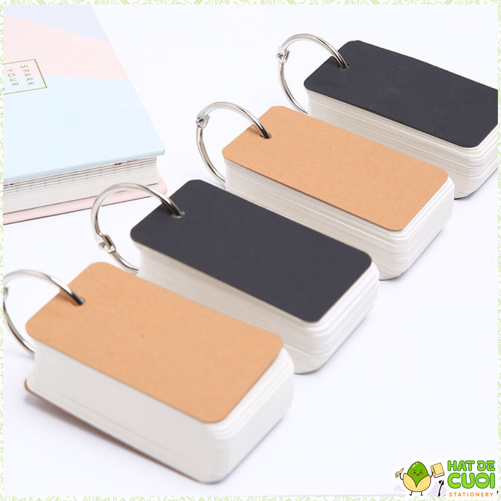 Tập 50 tờ Flashcard thẻ nhớ bìa trơn nâu/ đen NO54 Tập thẻ ghi chú, học từ mới trơn basic | BigBuy360 - bigbuy360.vn